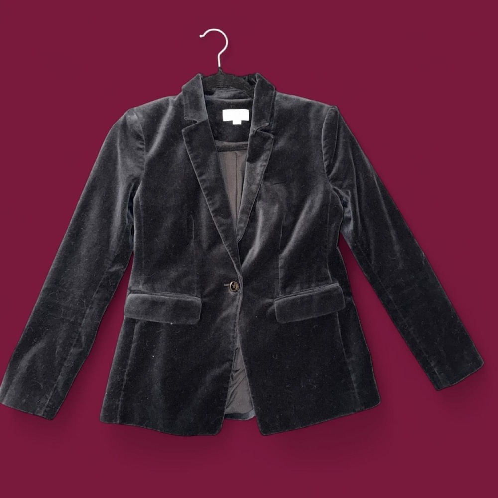 LOFT Petites Black Velvet One Button Blazer Women's 0P